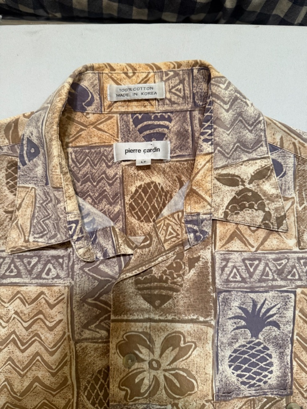 Vintage Pierre Cardin Hawaiian Shirt Mens Tan Tropical Camp Aloha - Large/Tall - Picture 4 of 5